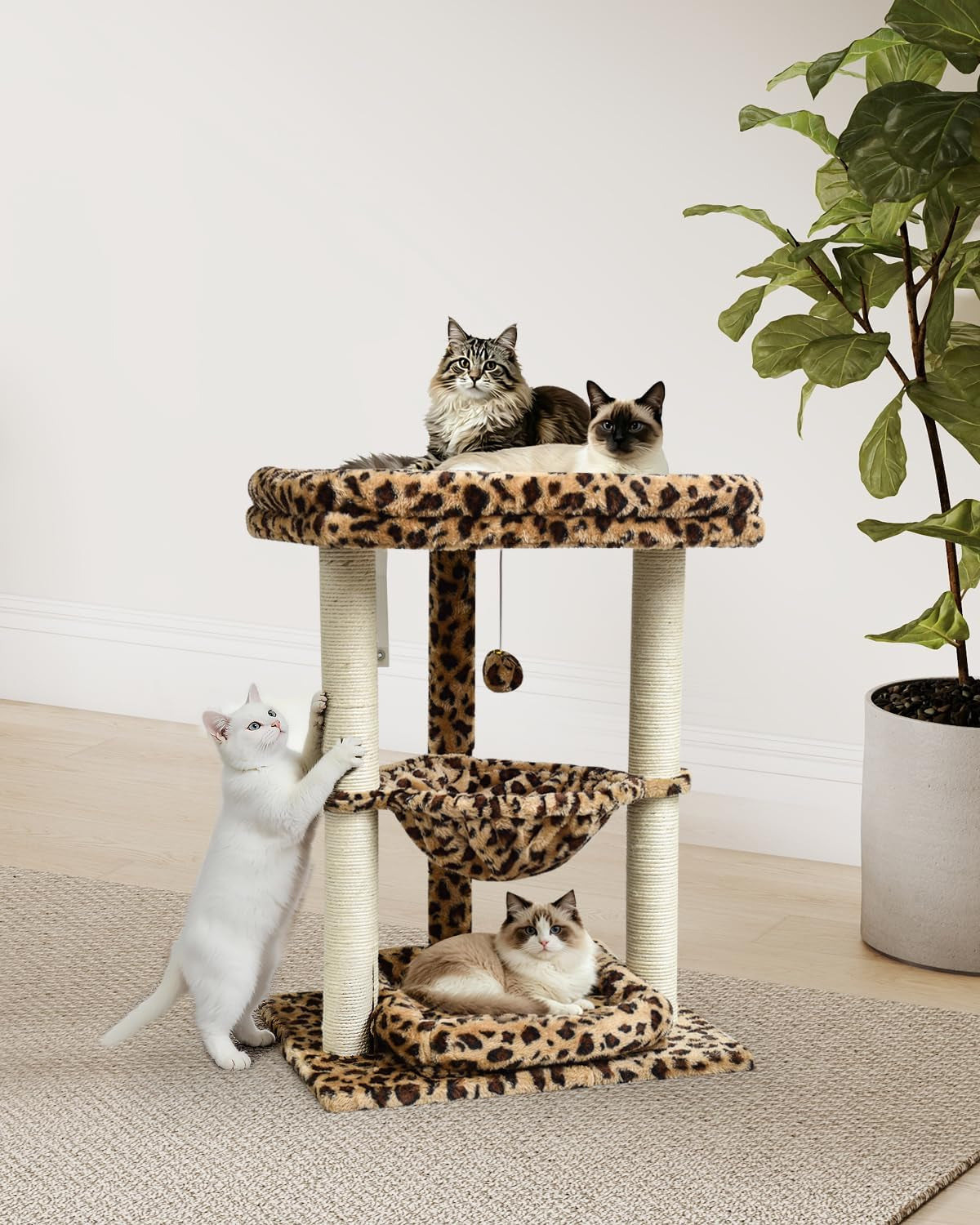 syandlvy-leopard-print-small-cat-tree-with-top-perch-hammock-bottom-bed-3-level-natural-sisal-scratching-post-tower-with-hanging-bell-ball-and-anti-tip-strap-stable-indoor-cat-furniture