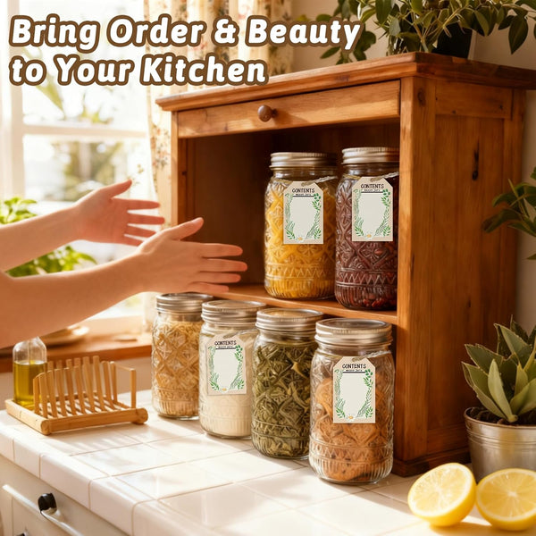 Wide Mouth Mason Jars 32Oz, 12-Pack with Airtight Lids and Bands | Quart Glass Canning Jars for Pickling, Food Storage, Fermentation, Overnight Oats; Includes Rustic Stickers, Tags, Brush6