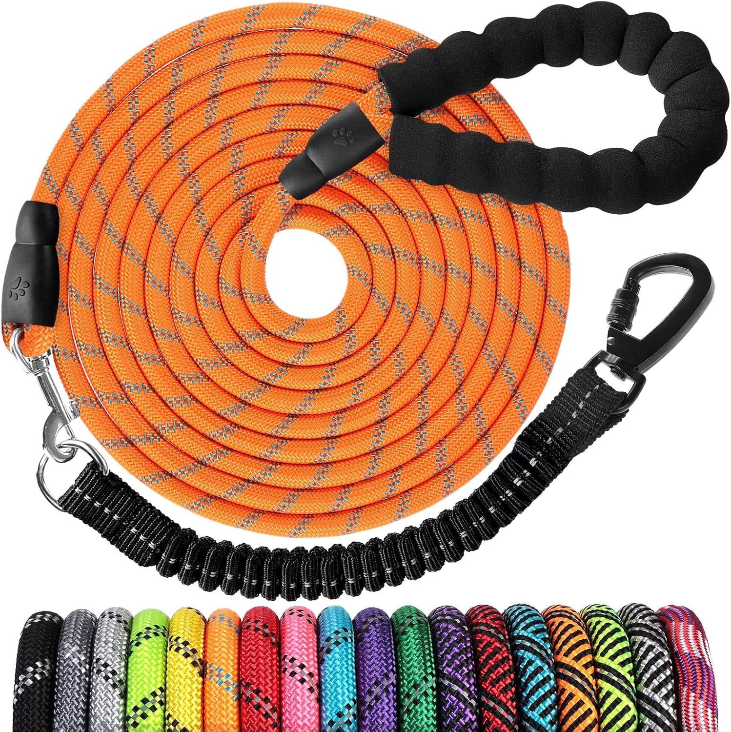 long-dog-leash-15-ft-heavy-duty-rope-leashes-for-dogs-training-with-swivel-lockable-hook-reflective-threads-bungee-and-padded-handle-dog-lead-for-large-small-medium-dogs-outside-walking-hiking
