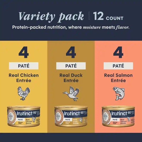 Instinct Original Grain Free Recipe Variety Pack Natural Wet Canned Cat Food by Nature'S Variety, 3 Ounce (Pack of 12) | Rich & Creamy Pate Texture, High Protein, Real Meat, Whole-Food Ingredients, Grain-Free, Hydration Support3