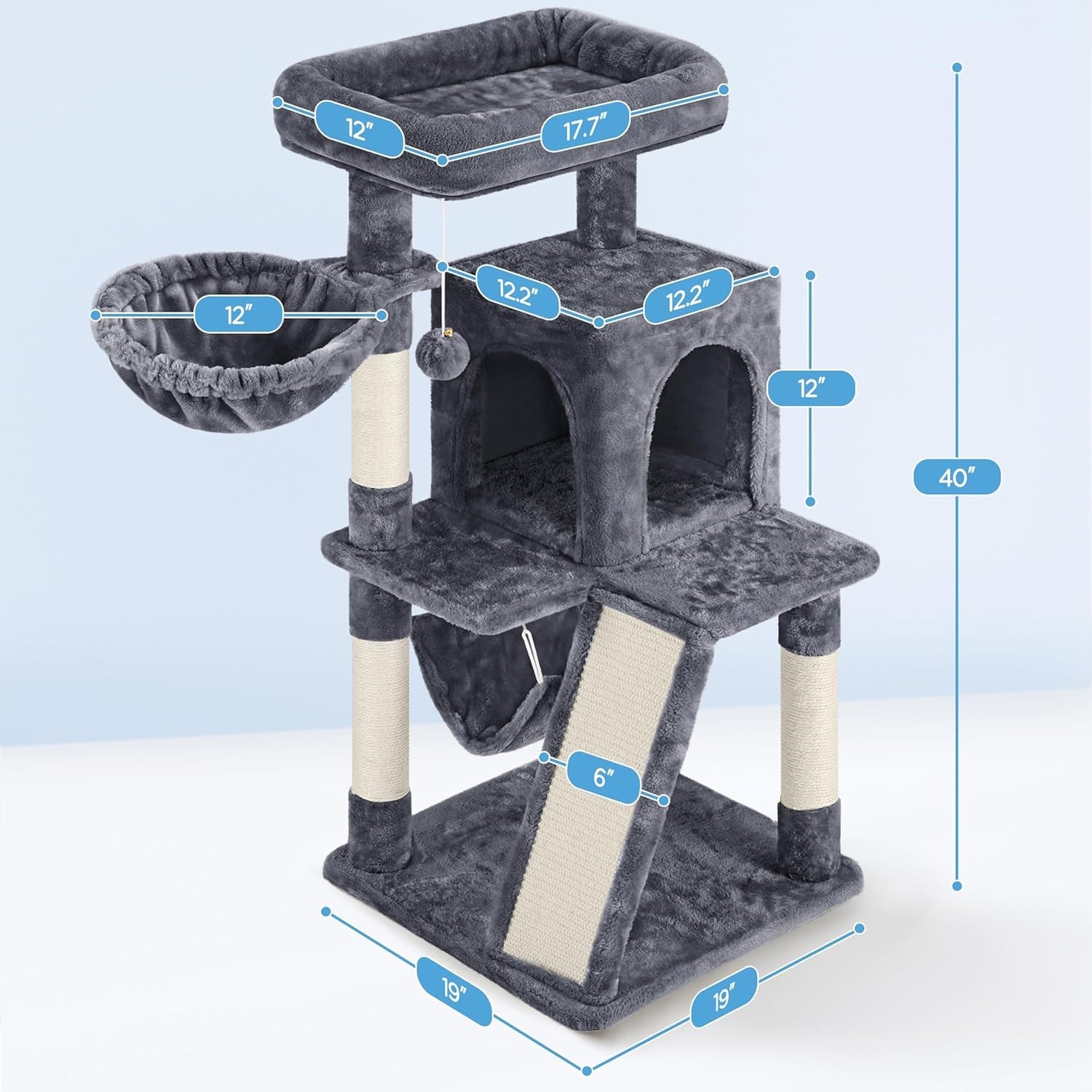 yaheetech-cat-tree-tower-40-inch-condo-with-hammock-oversized-soft-platform-scratching-board-basket-pet-beds-furniture-for-large-kittens-dark-gray-roomy-top-perch-lets-big-cats-lounge-and-survey-the-room-plus-a-sturdy-multi-level-design-cozy-condo-and-soft-plush