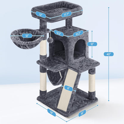 Yaheetech Cat Tree Tower, 40-Inch Condo with Hammock, Oversized Soft Platform, Scratching Board, Basket, Pet Beds & Furniture for Large Kittens, Dark Gray | Roomy Top Perch Lets Big Cats Lounge and Survey the Room, plus a Sturdy Multi-Level Design, Cozy Condo and Soft Plush8
