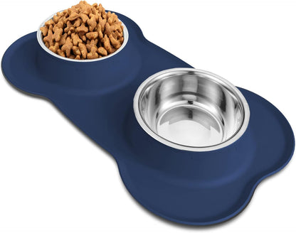 Asfrost Dog Food Bowls Stainless Steel Pet Bowls & Dog Water Bowls with No-Spill and Non-Skid, Feeder Bowls with Dog Bowl Mat for Dogs Cats and Pets-Pink, 24 0Z in Total11