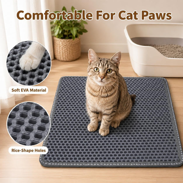 Cat Litter Mat 21 X 14 Inch, Double Layer EVA Honeycomb Kitty Litter Trapping Mat, Waterproof Urine Proof Non Slip Litter Box Floor Pad, Easy to Clean Scatter Control Mat, Grey5