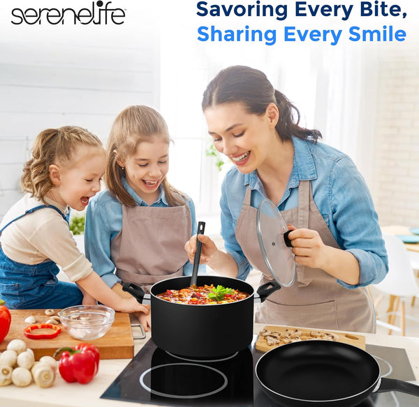 Kitchenware Pots & Pans Basic Kitchen Cookware, Black Non-Stick Coating Inside, Heat Resistant Lacquer (11-Piece Set), One Size, Black7