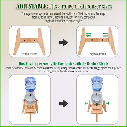 Dog Water and Food Dispenser Stand for Medium Dogs - Adjustable, Bamboo | Use to Elevate, Raise, Hold Gravity or Automatic Food Feeders and Water Bowl Dispensers - Medium3
