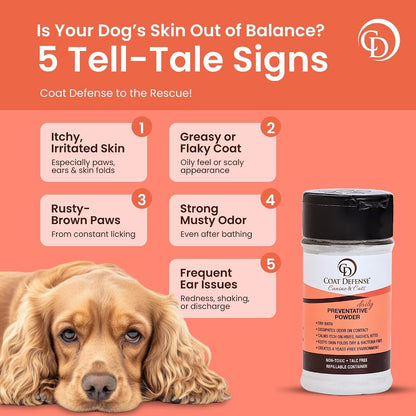 COAT DEFENSE Daily Preventative Powder | Made in USA | 3.5Oz Waterless Dog Shampoo & Pet Deodorizer for Smelly Dogs | Provides anti Itch Relief | Dog Dry Shampoo for Dry Itchy Skin2