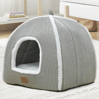 Cat Beds for Indoor Cats-Cat Bed Cave House Tent for Kittens and Small Pets with Washable Cushioned,Soft and Warm Indoor House, Grey, 15 Inches7