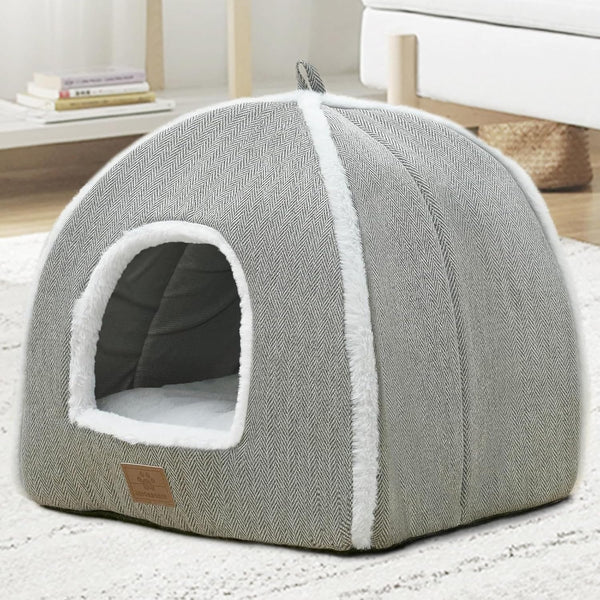 Cat Beds for Indoor Cats-Cat Bed Cave House Tent for Kittens and Small Pets with Washable Cushioned,Soft and Warm Indoor House, Grey, 15 Inches7