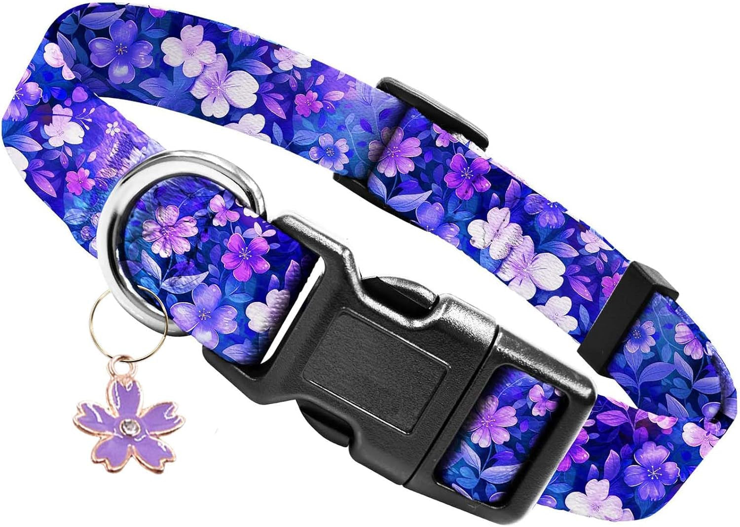 kazazoo-dog-collar-cute-and-soft-nylon-puppy-collar-girl-dogs-adjustable-purple-dog-collars-for-medium-dogs-purple-flowers-m