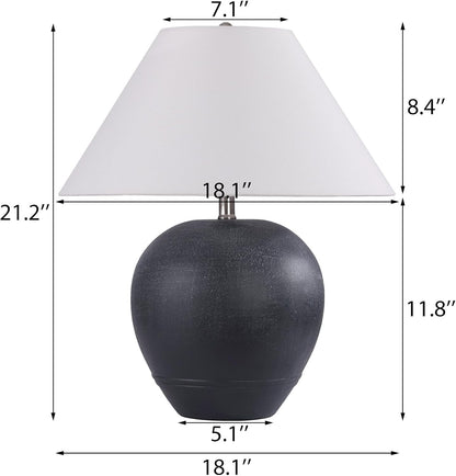 21'' Large Gray Base Ceramic Basin Table Lamp Set of 2 for Bedroom, Living Room, Dining Room, Office, White Shade,White Smudged Black Base2
