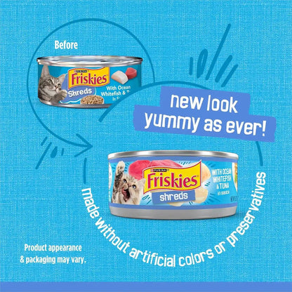 Purina Friskies Shreds with Ocean Whitefish and Tuna in Sauce Wet Cat Food - (Pack of 24) 5.5 Oz. Cans2