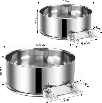 Dog Crate Water and Food Bowl, Shineme Stainless Steel Dogs Bowls Hanging 2 Pack for Cage Crate Kennel, Spill Proof Dog Bowl for Medium and Small Sized Dogs Cats Pets (6.3 * 2.6” & 5.5 * 2.4”)6