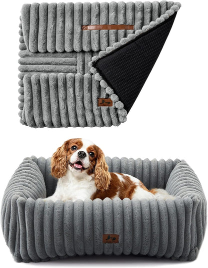 Cute Dog Bed for Small Dogs & Cats,Washable Fluffy Cat Beds for Indoor Cats, Rectangle Orthopedic Memory Foam Puppy Beds with Anti-Slip Bottom, 20 X19 X 7 Inches, Cream(20X19X6Inchs)15