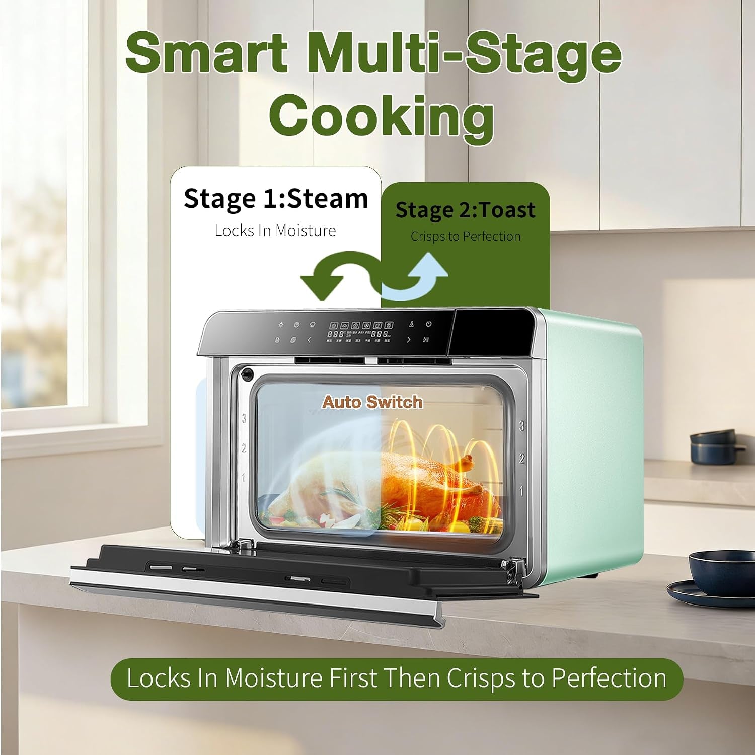 toaster-air-fryer-combi-oven-countertop-steam-oven-14-in-1-with-convection-steam-roast-bake-multi-stage-cooking-self-clean-7-modes-30-built-in-recipes-for-kitchen-pizza-baking-green