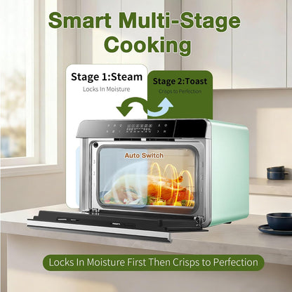 Toaster Air Fryer Combi Oven, Countertop Steam Oven 14-In-1 with Convection Steam Roast & Bake, Multi-Stage Cooking, Self-Clean, 7 Modes, 30 Built-In Recipes, for Kitchen Pizza Baking (Green)5