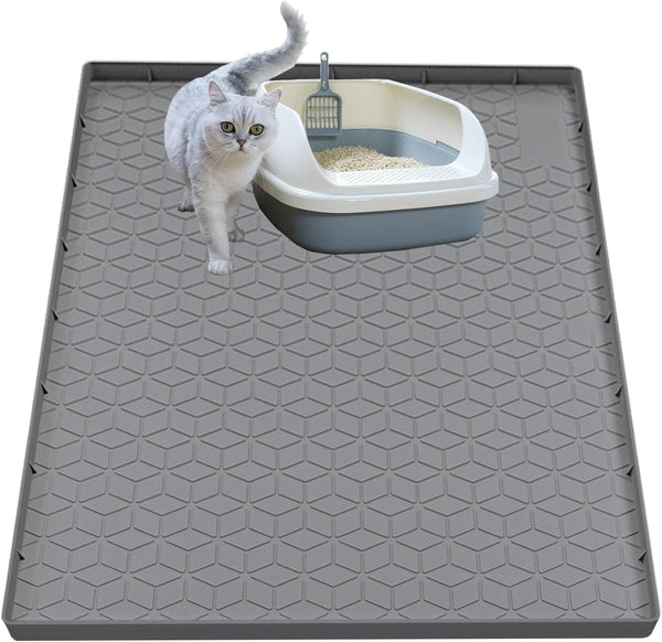 Cat Litter Mat for Litter Box, Silicone Large Cat Litter Trapping Mat - 40X28 In, Waterproof & Non-Slip, Durable & Easy Clean, Light Gray10