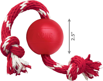 KONG Ball with Rope - Durable Fetch Toy with Rope for Easy Throwing - for Tug, Playtime & More - Natural Rubber - Red - for Small Dogs4