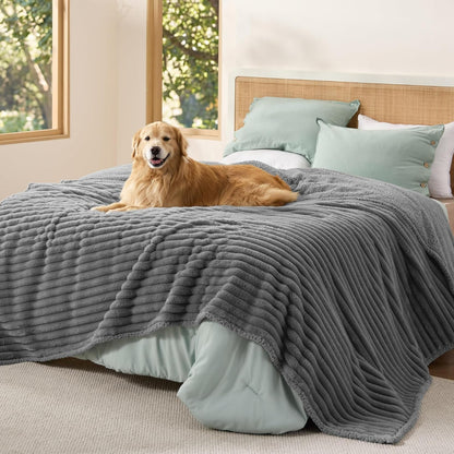 Bedsure Comfyfleece™ Waterproof Dog Blankets for Large Dogs,50X60 Cream | Soft Plush Couch Cover,Washable Corduroy Fleece for Furniture Protector,Cozy Calming Reversible Pet Blanket for Senior Dogs32
