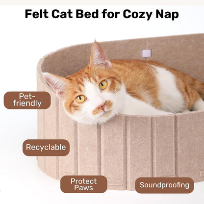 FUKUMARU Cat Scratcher, 24 Inch Sofa Shape Cat Scratching Bed Couch Indoor | Oval Felt Cat Scratcher Bed with Reversible Detachable Cat Scratching Boards, round Cats Scratch Pads Refill, Beige6