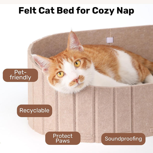 FUKUMARU Cat Scratcher, 24 Inch Sofa Shape Cat Scratching Bed Couch Indoor | Oval Felt Cat Scratcher Bed with Reversible Detachable Cat Scratching Boards, round Cats Scratch Pads Refill, Beige6