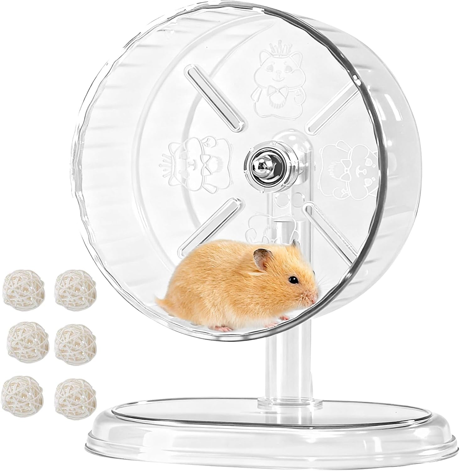 silent-hamster-exercise-wheel-9-5-inch-quiet-spinner-syrian-hamster-running-wheel-silent-wheels-with-anti-skid-adjustable-stand-for-gerbils-rats-or-other-small-pets-transparent