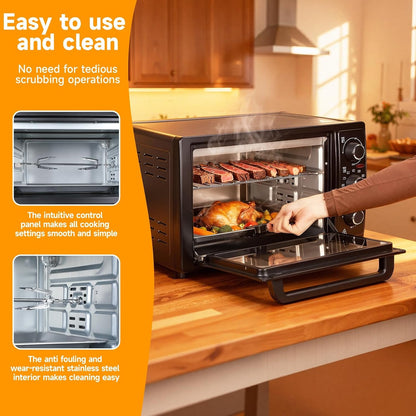 Toaster Oven, 32L Convection Oven Countertop with 1500W Even Heating, 60-Min Timer and Accessories for Baking Roasting Toasting, Stainless Steel Electric Ovens for Family Kitchen Black3