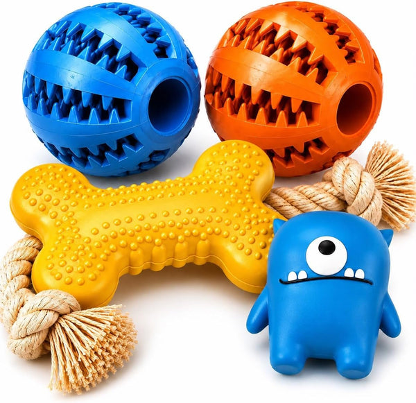 Dog Squeaky Toys for Small & Medium Dogs, 4PCS Interactive Dog Toy Set, Rubber & Rope Toys for Fetch, Tossing, Teeth Cleaning1