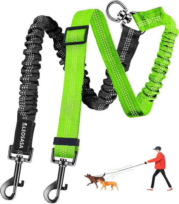 Double Dog Leash - 360°Swivel Tangle Free Splitter Attachment, 2 Dogs Multi-Functional Leashes, Dual Rope for Outdoor Walk Train Small Medium Large Two Pet, Pink18