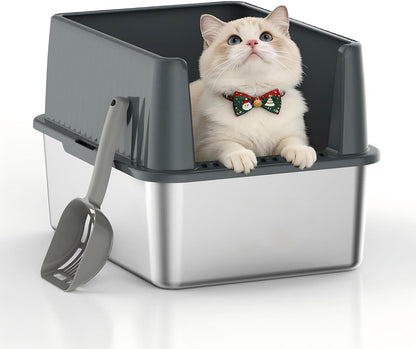 Stainless Steel Cat Litter Box, 11.8" High Sides for Litter Scatter & Urine Spray Control, Easy to Clean Non-Stick Litter Pan, Low Entry for Kittens, Small Cats, Compact Space-Saving Design8