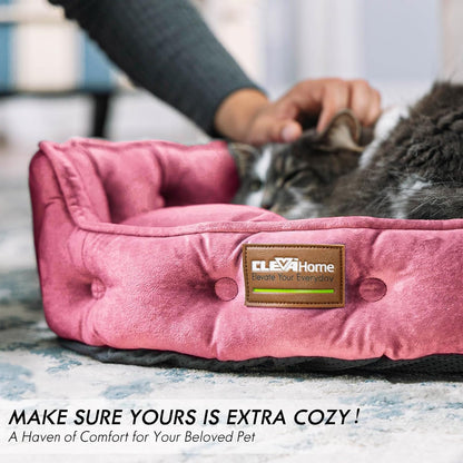 Clevahome Cat Dog Bed for Small Pets up to 15Lbs - round Cat Beds for Indoor Cats, Machine Washable Comfortable Pet Bed for Puppy and Kitten with Non-Slip Bottom (Plum Pink)2