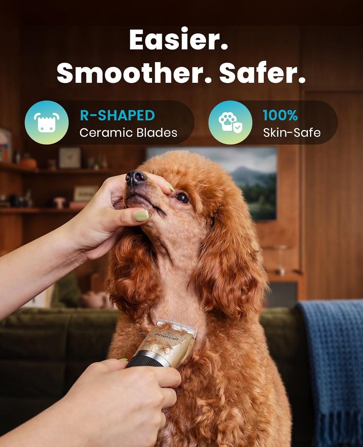 oneisall-dog-grooming-clippers-with-led-display-for-dogs-cats-low-noise-quiet-2-speed-cordless-rechargeable-fast-charge-detachable-waterproof-battery-level-display-model-x2-gold
