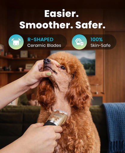 Oneisall Dog Grooming Clippers with LED Display for Dogs & Cats | Low Noise Quiet,2-Speed,Cordless Rechargeable,Fast Charge,Detachable,Waterproof,Battery Level Display, Model X2,Gold7