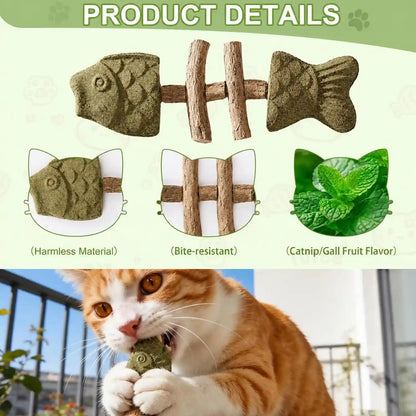 3Pcs Catnip and Silvervine Chew, Fishbone Cat Dental Chew Toy, Cat Chew Stick for Teething, Boredom Relief & Daily5