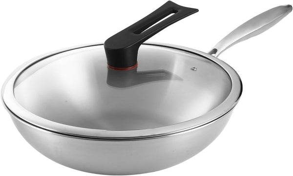 Titanium Wok, Pure Titanium Hammered No Coating Non-Stick Cookware, Frying Pans, Ultra-Durable, Scratch-Resistant, Dishwasher&Oven Safe, Kitchen Induction Compatible,Smooth,12Inch1