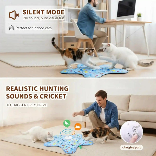 Interactive Touch Activated Hide and Seek Cat Toys for Indoor Cats, Blue | Rechargeable, Automatic Moving Concealed Wand Feather, Real Bird Squeaky6