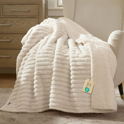 Bedsure Comfyfleece™ Waterproof Dog Blankets for Large Dogs,50X60 Cream | Soft Plush Couch Cover,Washable Corduroy Fleece for Furniture Protector,Cozy Calming Reversible Pet Blanket for Senior Dogs1