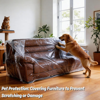 4Mil Couch Cover for Moving, Clear Sofa Storage Bag, 92Wx42Dx62/41H | with Tape Strips & Labels, Heavy Duty, Tear-Resistant, Waterproof, Reusable, Oversized/3-Seat Sofa, Long-Term Garage Storage4