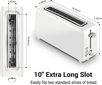 Stainless Steel Toaster 2 Slice Slim, 10" Single Long Slot, White | 6 Shade Settings, Extra Wide Slot Fits Bagels & Artisan Bread, Defrost, Cancel Function, Removable Crumb Tray2