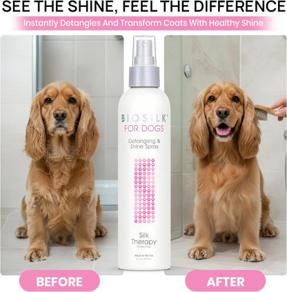 Biosilk for Dogs Silk Therapy Detangling and Shine Protecting Spray, Ph Balanced Leave-In Mist with Silk and Vitamins for Dematting, Paraben-Free, All Coats and Breeds, 8 Fl Oz | Ph-Balanced, Paraben-Free Leave-In Mist with Silk and Vitamins; Dematting Spray for All Coats and Breeds8