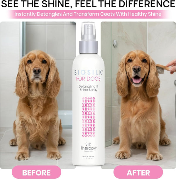 Biosilk for Dogs Silk Therapy Detangling and Shine Protecting Spray, Ph Balanced Leave-In Mist with Silk and Vitamins for Dematting, Paraben-Free, All Coats and Breeds, 8 Fl Oz | Ph-Balanced, Paraben-Free Leave-In Mist with Silk and Vitamins; Dematting Spray for All Coats and Breeds8