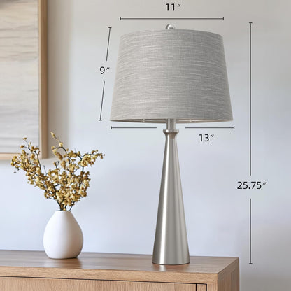 25.75" Modern Table Lamp for Bedroom Set of 2, USB C Port, Silver | Metal Desk Lamp with Gray Linen Shade, Tall Lamps for Living Room, Nightstand, End Tables, Home Office Decor5
