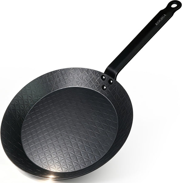11 Inch Pre-Seasoned Carbon Steel Frying Pan, Naturally Non-Coated Skillet with Grooved Texture for Steak, Stir Fry, Tortilla, Crepe, All Stoves Compatible1