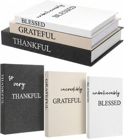 Set of 3 Thankful Grateful Blessed Decorative Books for Home Decor | Linen Faux Books, Stacked Neutral Modern Aesthetic Fake Storage Boxes, Coffee Table, Bookshelf or Mantle Display7