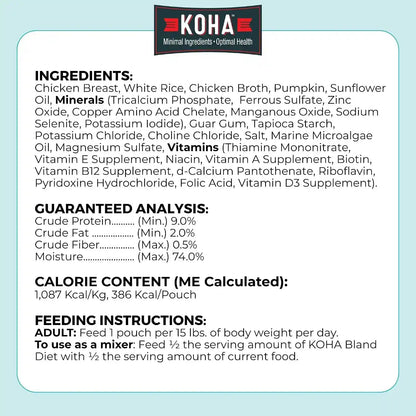 KOHA Limited Ingredient Bland Diet for Dogs, Chicken and White Rice Sensitive Stomach Wet Dog Food, Sold in over 5,000 Vet Clinics & Pet Stores, Gentle Easy to Digest Bland Diet Dog Food, Pack of 67