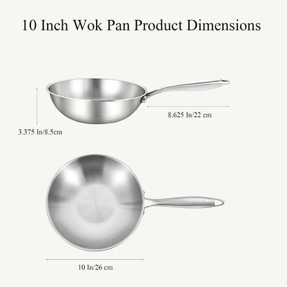 10 Inch Stainless Steel Wok Pan with Lid, Riveted Handle | Uncoated Tri-Ply Stainless Steel Stir Fry Pan, Everyday Cooking Wok for Induction, Flat Bottom, Dishwasher & Oven Safe8