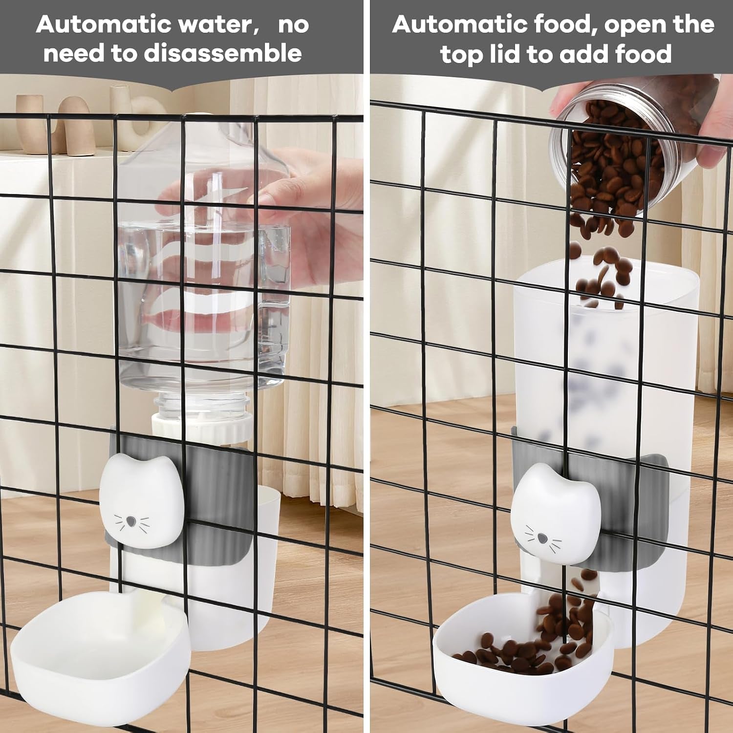 yummy-sam-hanging-automatic-small-pet-food-water-dispenser-auto-gravity-0-8l-cat-feeder-and-0-87l-water-dispenser-self-feeding-and-waterer-set-kennel-feeding-station-for-puppy-cats-grey-white