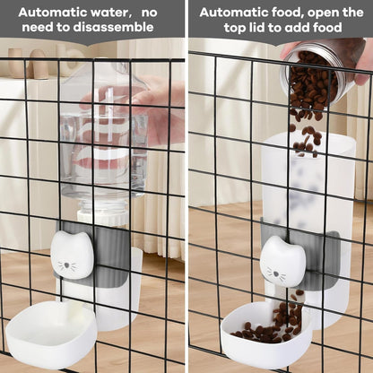 Yummy Sam Hanging Automatic Small Pet Food Water Dispenser, Auto Gravity 0.8L Cat Feeder and 0.87L Water Dispenser, Self-Feeding and Waterer Set Kennel Feeding Station for Puppy Cats (Grey White)3