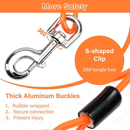 Chew-Resistant Dog Leash Extender, 24In, 2Pack, Black | 5Mm Steel Wire, 360° Swivel Clips, Extra Reach, Pair Both for Two Dogs5