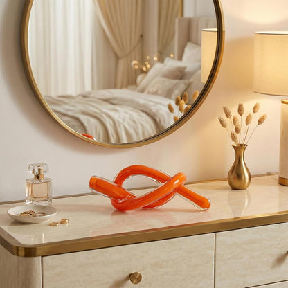 Orange Abstract Glass Knot Sculpture, Hand Blown Glass Decor for Coffee Table TV Cabinet, Shelf or Mantel Accent, Modern Knot Art for Coastal Living Room Tabletop Knick Knacks4